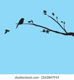 Romantic Silhouette of Couple on Swing Hanging from Blue Tree Branch