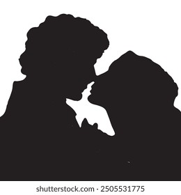 Romantic Silhouette of a Loving Couple with Flowing Wavy Hair