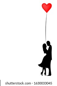 Romantic silhouette of loving couple. Valentines Day 14 February. Happy Lovers. Flat style. Vector  isolated or white background