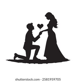 Romantic Silhouette of Man Proposing to Woman