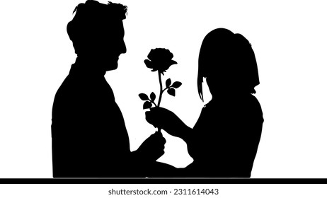 "Romantic Silhouette Vector: Woman Giving Flowers to Her Lover"
"Gesture of Love: Silhouette Vector of Woman Presenting Flowers to Her Partner"