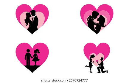 Romantic Silhouettes of Couples in Hearts