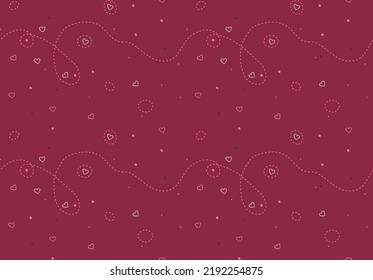 Romantic simple background with snall hearts, dots and lines seamless pattern