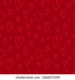 Romantic and simple hand drawn seamless pattern with hearts. Vector illustration for wrapping paper, textile and decoration.