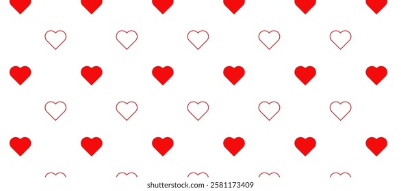 Romantic simple pattern with heart on white background. Background for print of packaging, fabric, gift, postcard, etc. Sample in swatches.