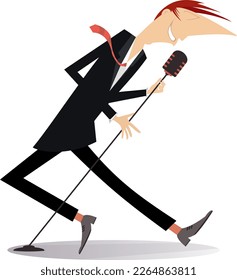 Romantic singer man. 
Young man with microphone sings a song with great inspiration. Illustration on white background
