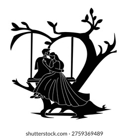Romantic Sitting Couple Swing Silhouette Heart Tree Elegant Love Design