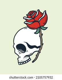 Romantic Skull with Red Rose Premium Illustration