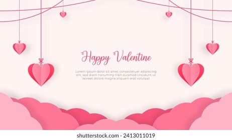 Romantic Skyline Serenade Of Heart Shaped Decor and Dreamy Clouds Paper Cutout Style Simple Vector Background Design