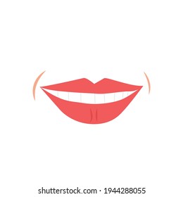 Romantic Smiling Female lips vector illustration. woman lips with smile gesture isolated on white background. Glamour Female teeth and mouth. Cartoon Healthy teeth and Red lips, smiling dental concept