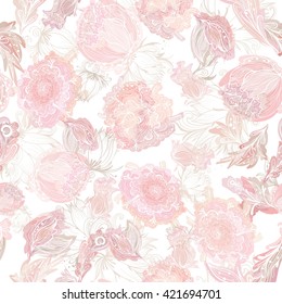Romantic Soft Vector Floral Pattern | Creative seamless texture with lace flowers in pink shades for tender wedding design