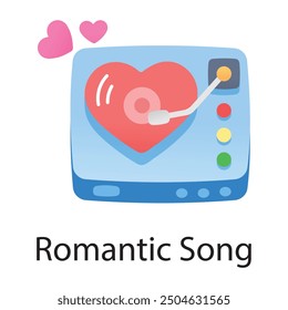 Romantic song playing on vinyl dis, flat icon 