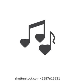 Romantic song vector icon. Musical note with hearts filled flat sign for mobile concept and web design. Serenade music glyph icon. Symbol, logo illustration. Vector graphics