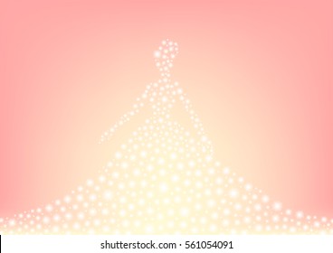 romantic sparkle princess with abstract background, glitter sparking bride silhouette, lady fairy tale background, vector illustration