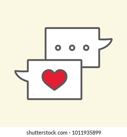 romantic speech bubbles line flat icon on yellow background