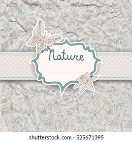 Romantic spring daffodils invitation with space for text and crumpled paper effect with flowers vector illustration