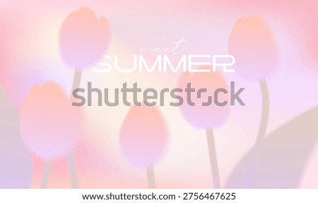 Romantic spring floral background with defocused pink tulips. Gentle blurred pastel gradient mesh vector texture. Dreamy soft template for wedding invitation card, Valentine's day or spring greeting.