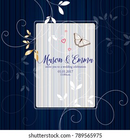Romantic spring floral greeting frame. Invitation with butterflies for a wedding, birthday, holiday.