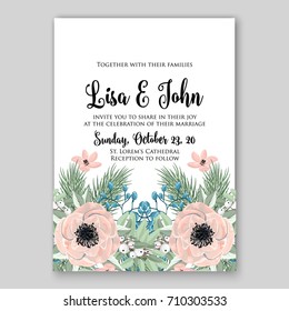 Romantic Spring floral of rustic flowers background for wedding invitation vector template card cream ranunkulus anemone