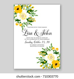 Romantic Spring floral of rustic flowers background for wedding invitation vector template card Yellow flowers
