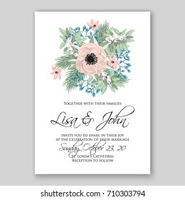 Romantic Spring floral of rustic flowers background for wedding invitation vector template card cream ranunkulus anemone