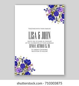Romantic Spring floral of rustic flowers background for wedding invitation vector template card Violet peony