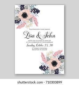 Romantic Spring floral of rustic flowers background for wedding invitation vector template card cream ranunkulus anemone