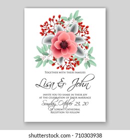 Romantic Spring floral of rustic flowers background for wedding invitation vector template card.Red Poppy