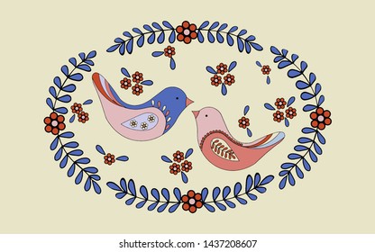 Romantic spring scene, a pair of love birds build a nest