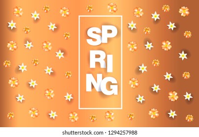 Romantic spring vector background in soft peach color with white flowers in cartoon style for greeting card design, poster or flyer happy mothers day
