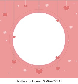 romantic square banner, background for stories with hearts and stars, with round field for text
