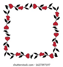 romantic square frame with leaves and hearts, vector