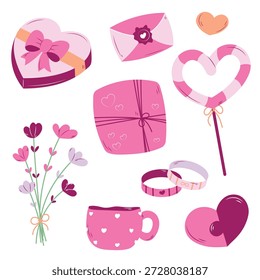 Romantisches Aufkleber-Set mit Herz Geschenkbox Blumenstrauß 