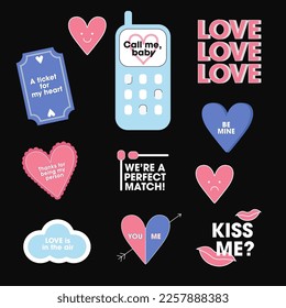 Romantic stickers for Valentine's Day. Set of illustrations with a romance theme.