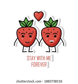 Romantic strawberry couple character design. Easy to edit with vector file. Can use for your logo, icon and illustration.  Especially about fruit.