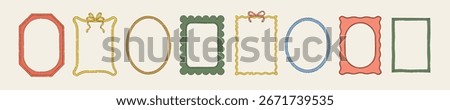 Romantic style frames. Place for text. Scallop, wavy shaped  backgrounds. Design for card, quote, poster. Cute, coquette design. Vintage, retro, nostalgic frame.
