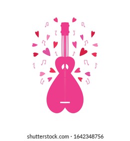 Romantic style pink electric guitar with hearts