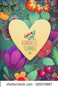 Romantic Summer and Mother's Day Spring ans Summer Greeting Card Heart Shape