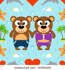 Romantic Summer seamless background with bears