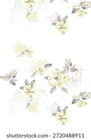 Romantic Summer Seamless floral pattern, liberty ditsy print with small hand drawn flowers. Delicate botanical design tiny simple flowers, leaves, mini bouquets in abstract. Vector illustration.