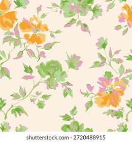 Romantic Summer Seamless floral pattern, liberty ditsy print with small hand drawn flowers. Delicate botanical design tiny simple flowers, leaves, mini bouquets in abstract. Vector illustration.