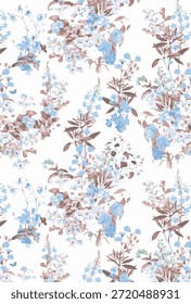 Patrón floral inconsútil del verano romántico, impresión ditsy de la libertad con las Pequeñas flores dibujadas a mano. Delicado diseño botánico pequeñas flores simples, hojas, mini ramos en abstracto. Ilustración vectorial.