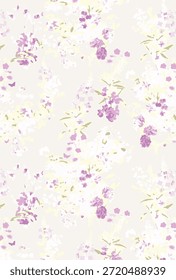 Romantic Summer Seamless floral pattern, liberty ditsy print with small hand drawn flowers. Delicate botanical design tiny simple flowers, leaves, mini bouquets in abstract. Vector illustration.