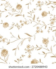 Romantic Summer Seamless floral pattern, liberty ditsy print with small hand drawn flowers. Delicate botanical design tiny simple flowers, leaves, mini bouquets in abstract. Vector illustration.