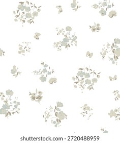 Romantic Summer Seamless floral pattern, liberty ditsy print with small hand drawn flowers. Delicate botanical design tiny simple flowers, leaves, mini bouquets in abstract. Vector illustration.