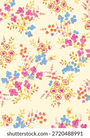 Romantic Summer Seamless floral pattern, liberty ditsy print with small hand drawn flowers. Delicate botanical design tiny simple flowers, leaves, mini bouquets in abstract. Vector illustration.