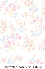 Romantic Summer Seamless floral pattern, liberty ditsy print with small hand drawn flowers. Delicate botanical design tiny simple flowers, leaves, mini bouquets in abstract. Vector illustration.
