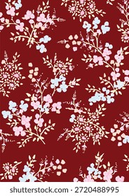 Patrón floral inconsútil del verano romántico, impresión ditsy de la libertad con las Pequeñas flores dibujadas a mano. Delicado diseño botánico pequeñas flores simples, hojas, mini ramos en abstracto. Ilustración vectorial.
