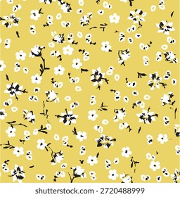 Romantic Summer Seamless floral pattern, liberty ditsy print with small hand drawn flowers. Delicate botanical design tiny simple flowers, leaves, mini bouquets in abstract. Vector illustration.