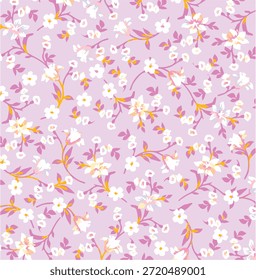 Romântico Verão Padrão floral sem emenda, liberdade impressão ditsy com pequenas flores desenhadas à mão. Delicado design botânico pequenas flores simples, folhas, mini buquês em abstrato. Ilustração vetorial.